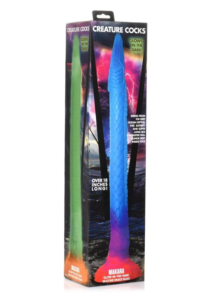 Creature Cocks Makara Glow In The Dark Silicone Snake Dildo - Orange/Purple/Blue Glitter - Image 2