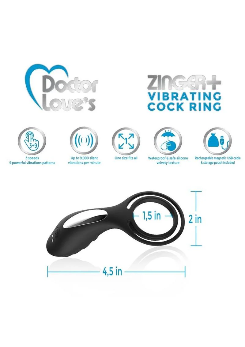 Doctor Love's Zinger Plus Silicone Rechargeable Vibrating Cock Ring - Image 4