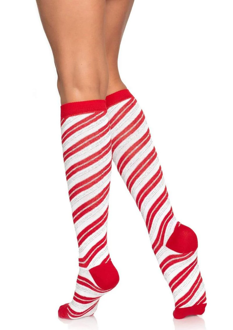 Leg Avenue Candy Cane Lurex Knee High Socks - Image 2