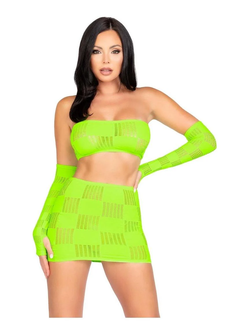 Leg Avenue Checkerboard Net and Opaque Bandeau Mini Skirt and Arm Warmers - Image 5