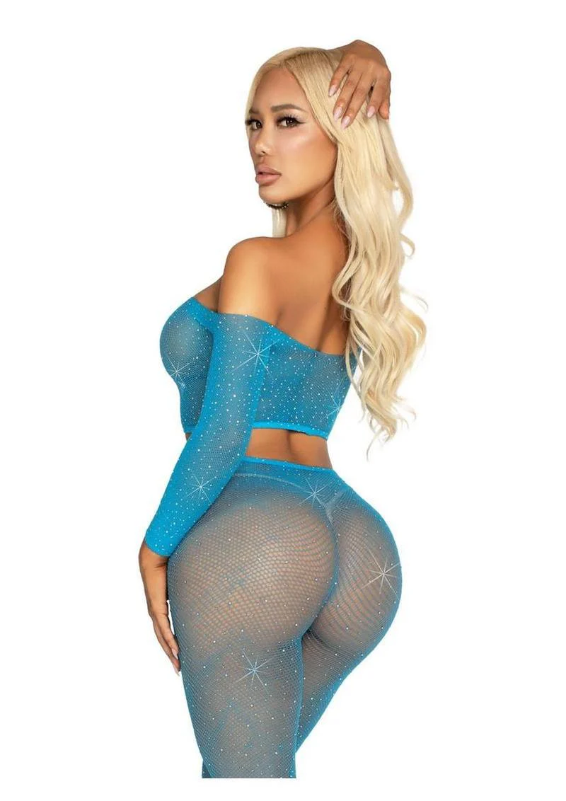 Leg Avenue Rhinestone Fishnet Crop Top and Footless Tights - Image 10