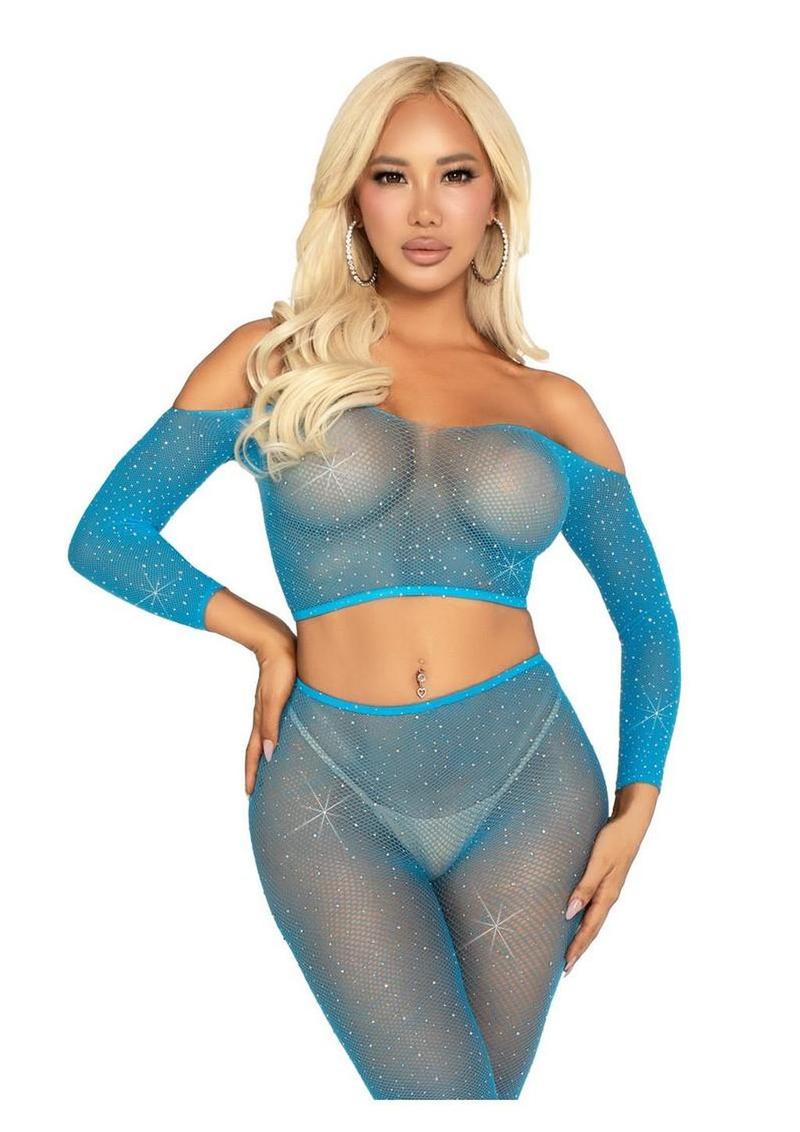 Leg Avenue Rhinestone Fishnet Crop Top and Footless Tights - Image 8