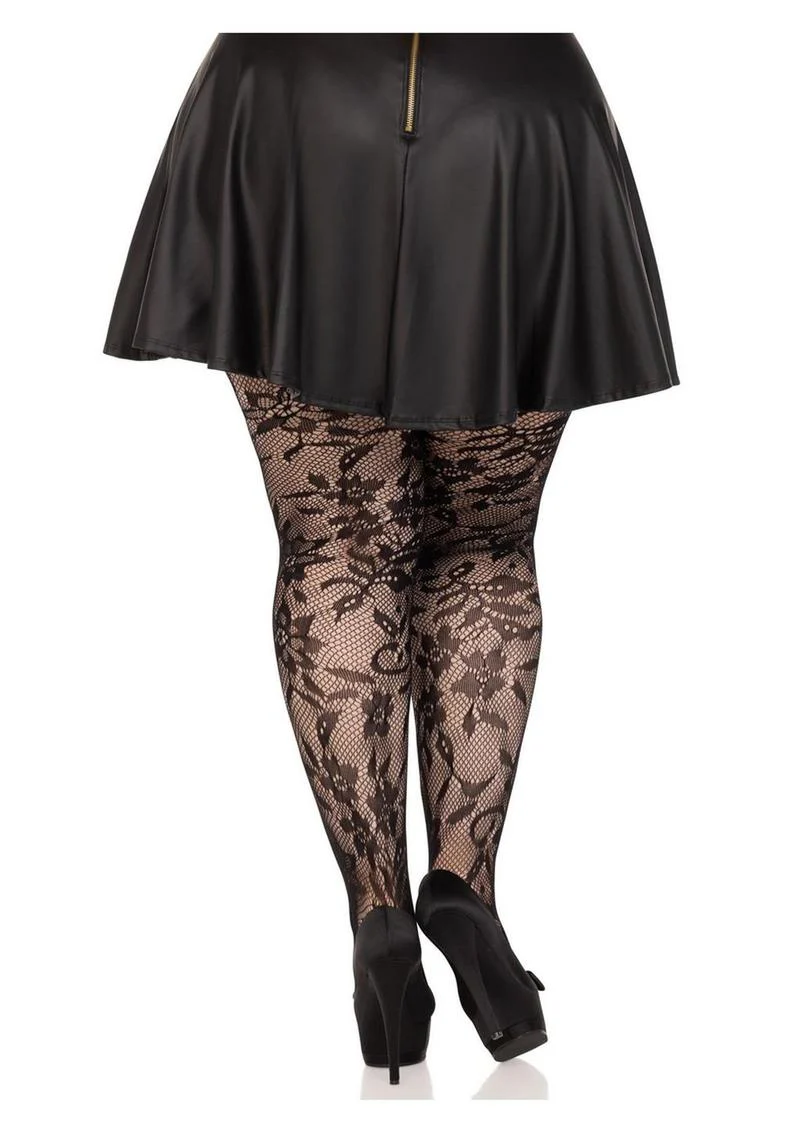 Leg Avenue Seamless Chantilly Floral Lace Tights - 1x-2x - Image 3