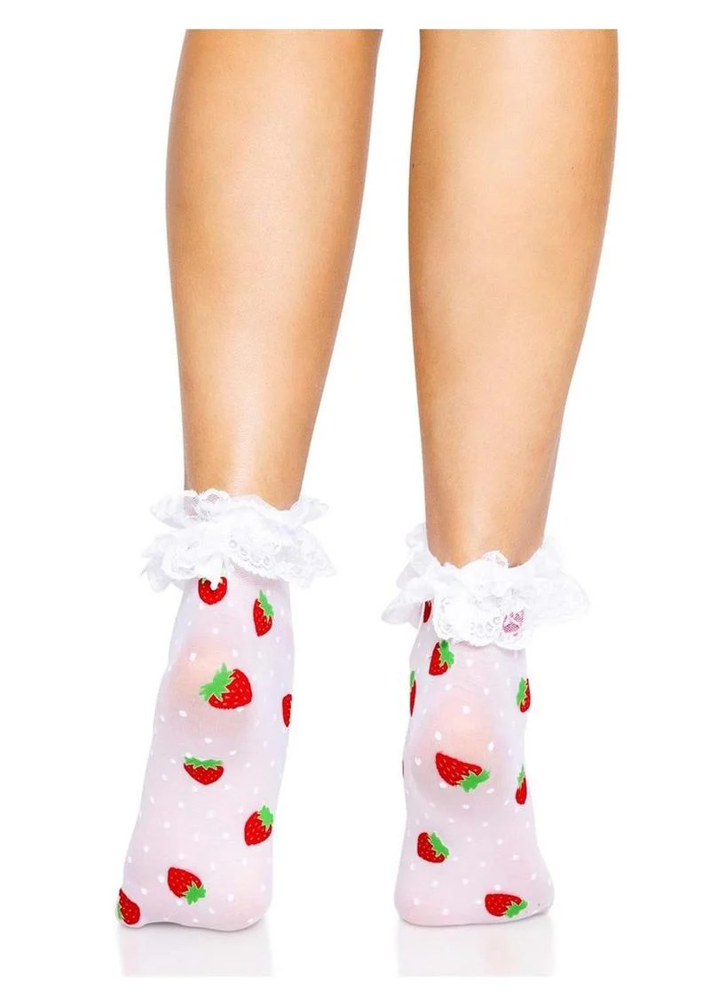 Leg Avenue Strawberry Polka Dot Ruffle Top Anklets - Image 3