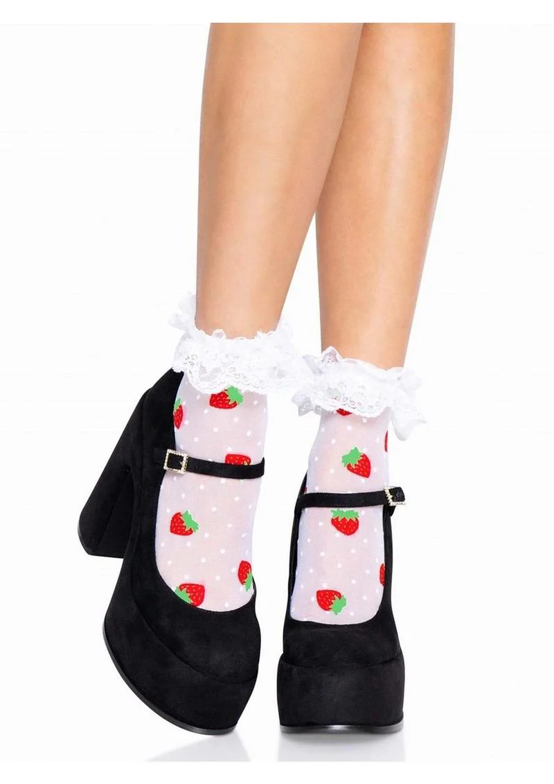 Leg Avenue Strawberry Polka Dot Ruffle Top Anklets - Image 4