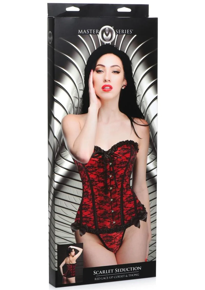 Master Series Scarlet Seduction Lace-Up Corset and Thong - Image 6
