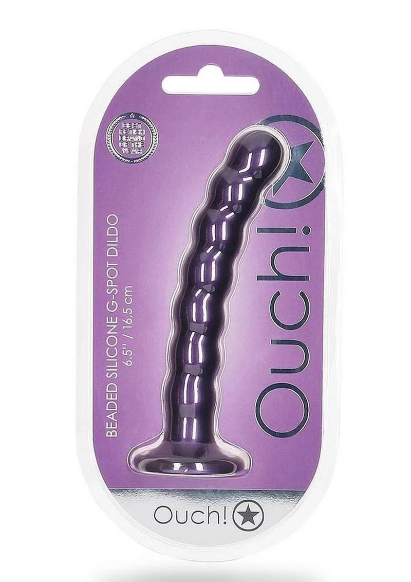 Ouch! Beaded G-Spot Silicone Dildo 6.5in - Metallic - Image 6