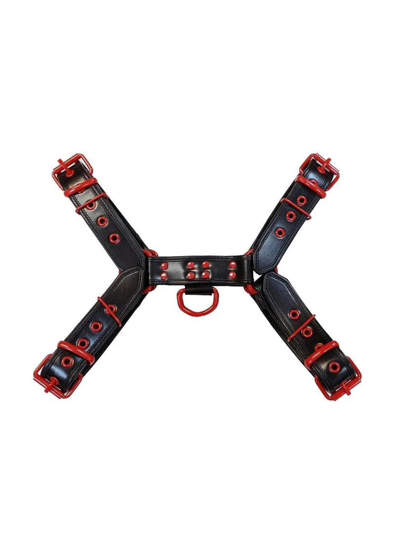 Rouge Leather Over The Head Harness Black with Red Accessories