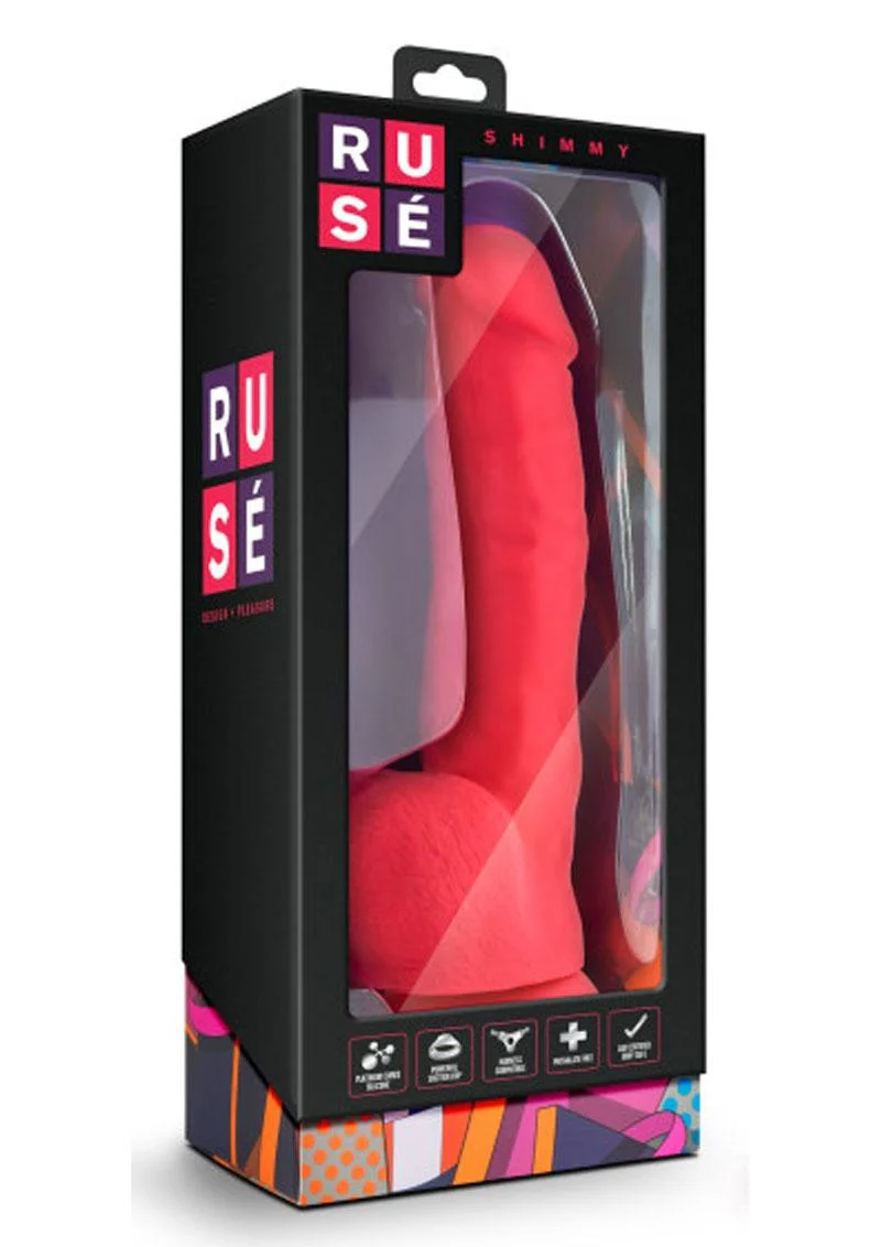 Ruse Shimmy Silicone Dildo with Balls 8.75in - Cerise - Image 2