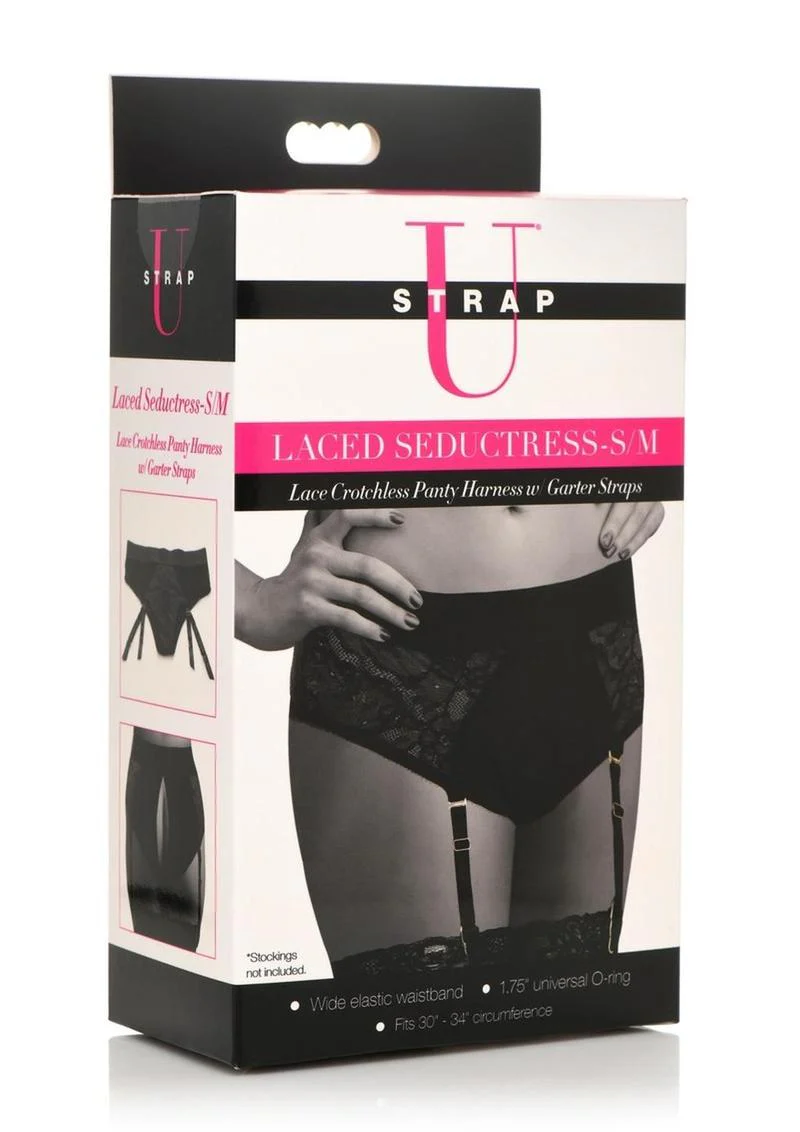 Strap U Laced Seductress Lace Crotchless Panty Harness with Garter Straps - Image 2