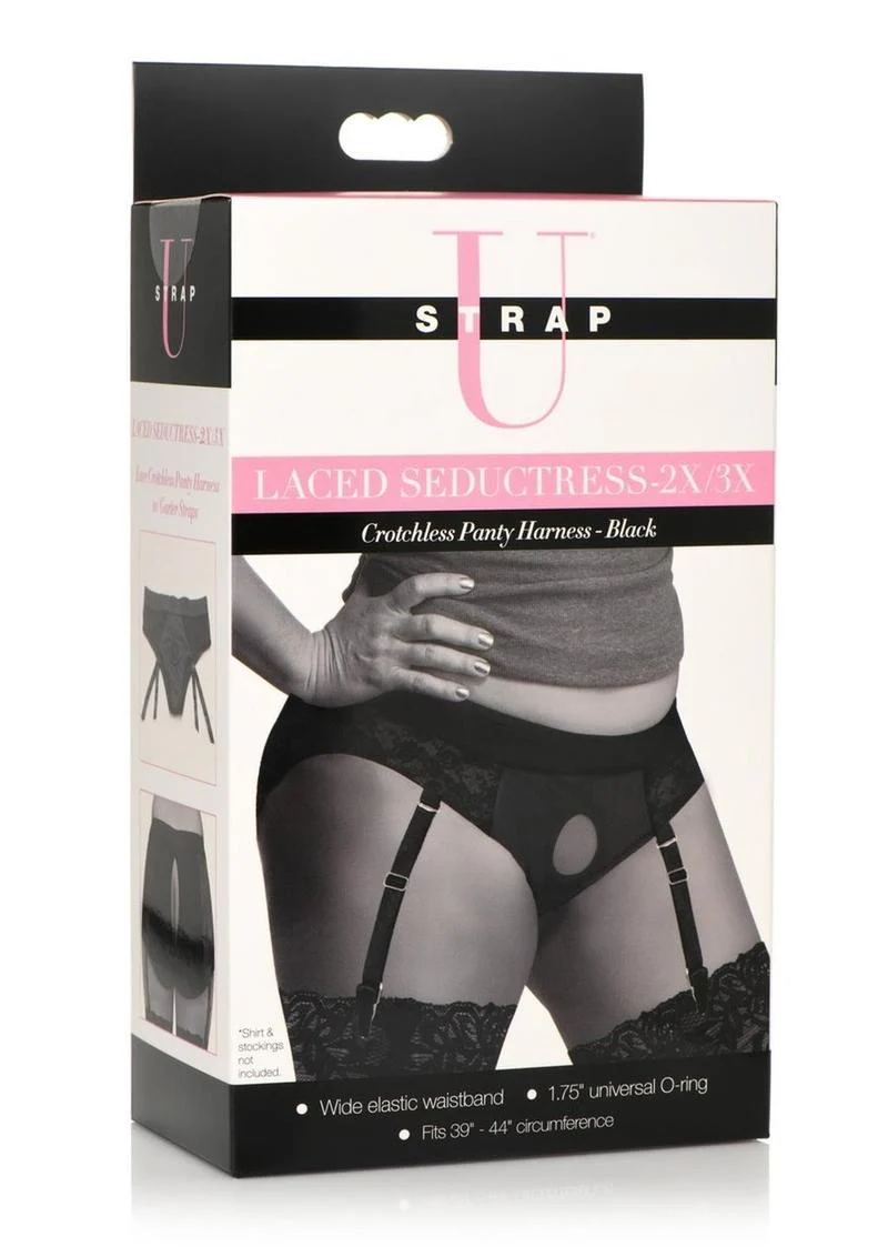 Strap U Laced Seductress Lace Crotchless Panty Harness with Garter Straps - Image 6