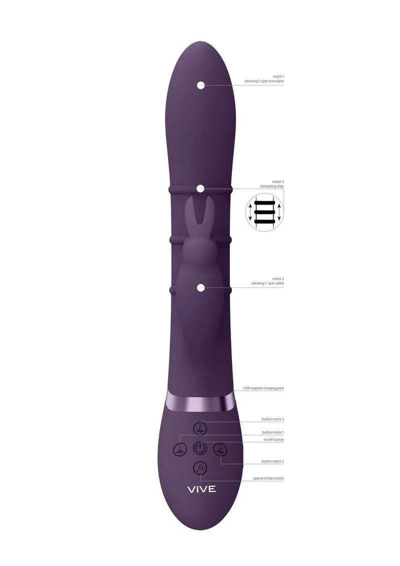 Vive Kura Rechargeable Silicone Triple Motor Up and Down Vibrating Triple Ring Rabbit - Image 3