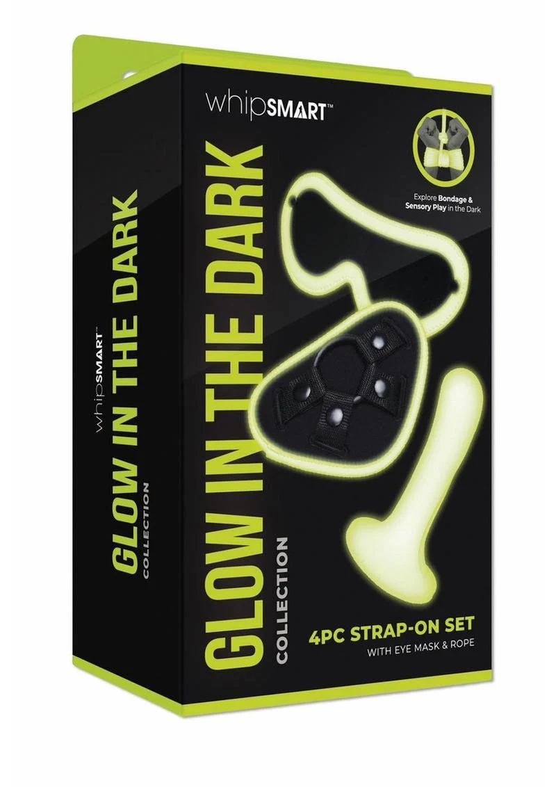 WhipSmart Glow In The Dark Strap-On Harness Set with Eye Mask and Bondage Rope - Image 2